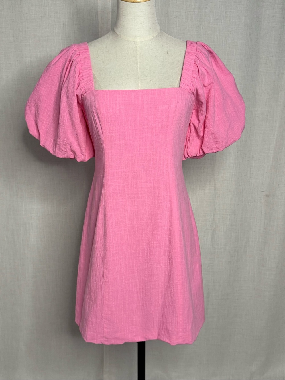 SNDYS Tuscany Mini Dress Pink Puff Sleeve Smocked Cotton Size Medium